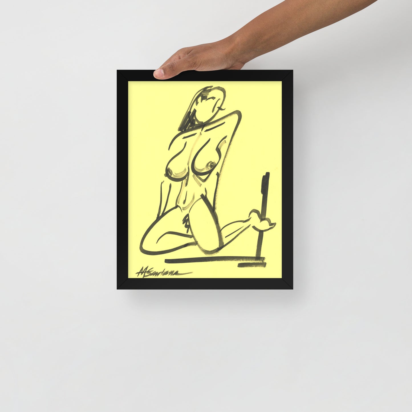 Sensual Contrast: Nude Beauty on Yellow background (Framed poster)