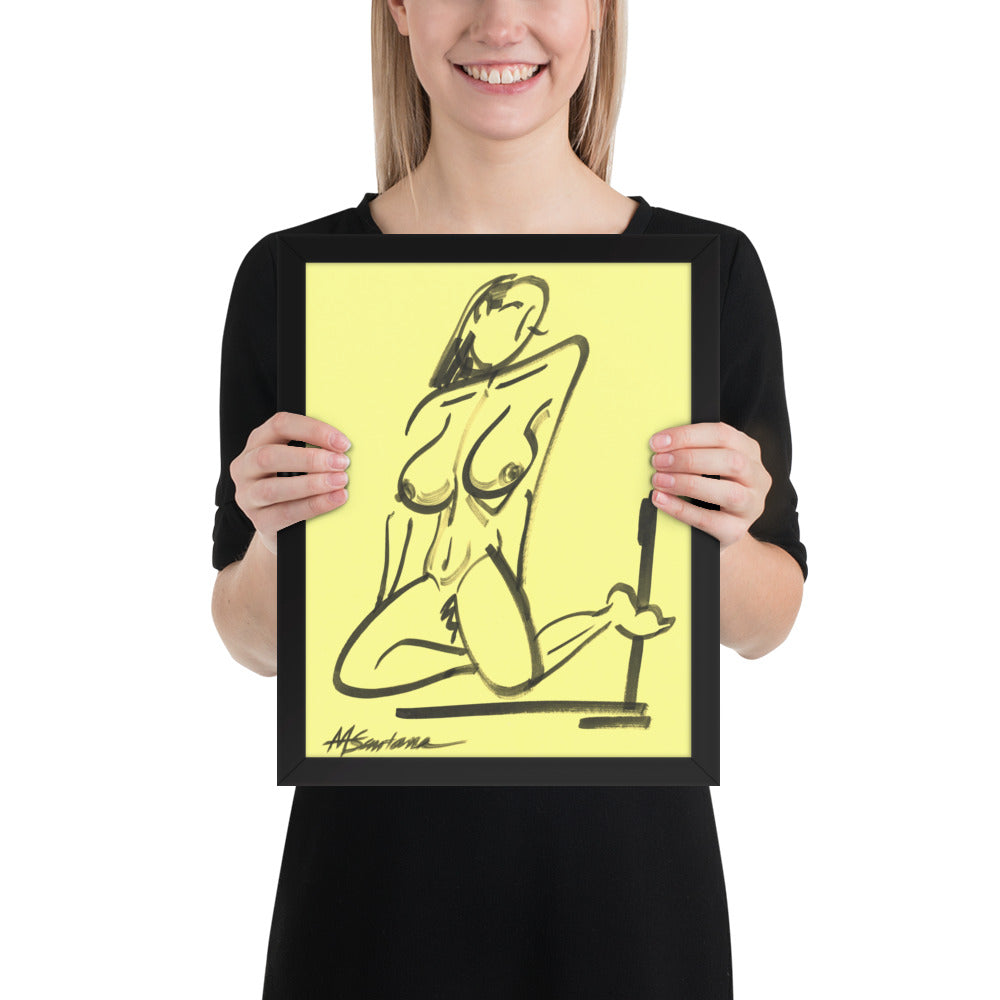 Sensual Contrast: Nude Beauty on Yellow background (Framed poster)