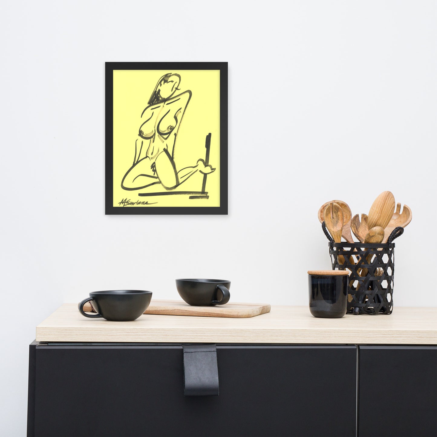 Sensual Contrast: Nude Beauty on Yellow background (Framed poster)