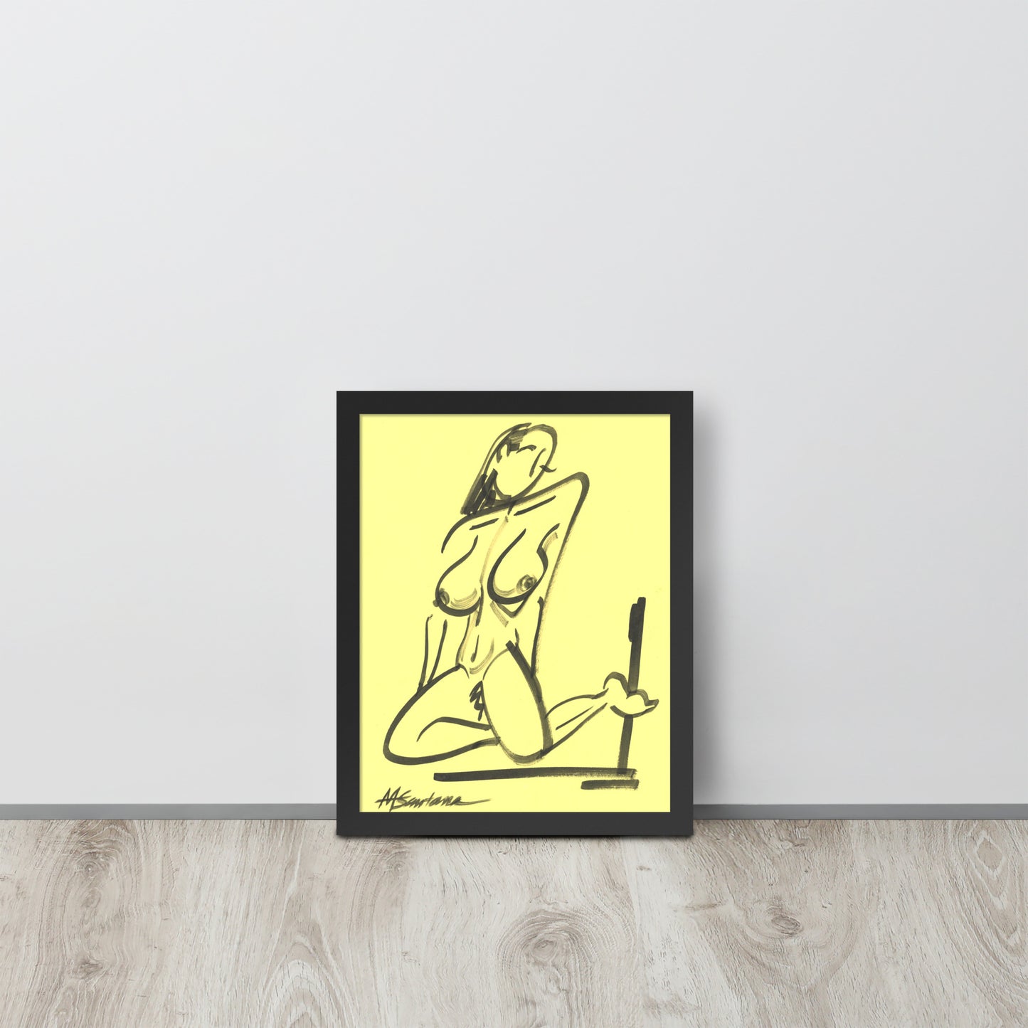 Sensual Contrast: Nude Beauty on Yellow background (Framed poster)